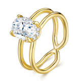 微镶莫桑石双层线条戒指时尚百搭创意个性镂空交叉闭口食指环