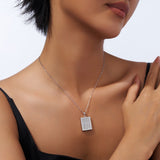 新款S925纯银方糖满钻莫桑石吊坠时尚轻奢锁骨链女