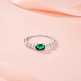 新款S925纯银镶嵌祖母绿宝石戒指简约轻奢气质指环