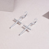 时尚精工多色十字架耳坠耳钉镶莫桑石耳环饰品女