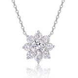 s925纯银莫桑是项链八花瓣太阳花项链女高级多拉项链吊坠女