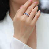 S925纯银满圈戒指圆形蓝宝石戒指小众轻奢纯银戒指