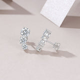 新款S925纯银莫桑石镶圆形四爪耳钉轻奢时尚个性耳饰品耳环女