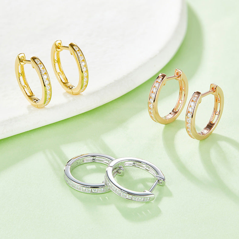 时尚超闪半圈耳圈男女轻奢仿莫桑石耳环百搭气质耳饰