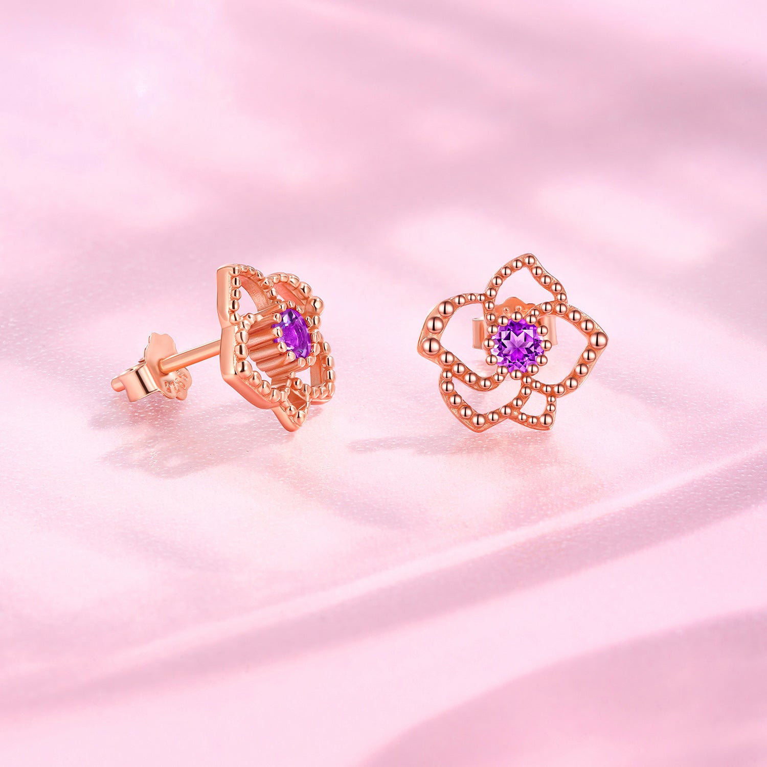 新款方晶镶嵌莫桑石圆环耳钉情人节精致时尚花朵耳环女