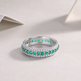 热销S925纯银祖母绿莫桑石戒指轻奢时尚设计感闭彩宝男女戒指