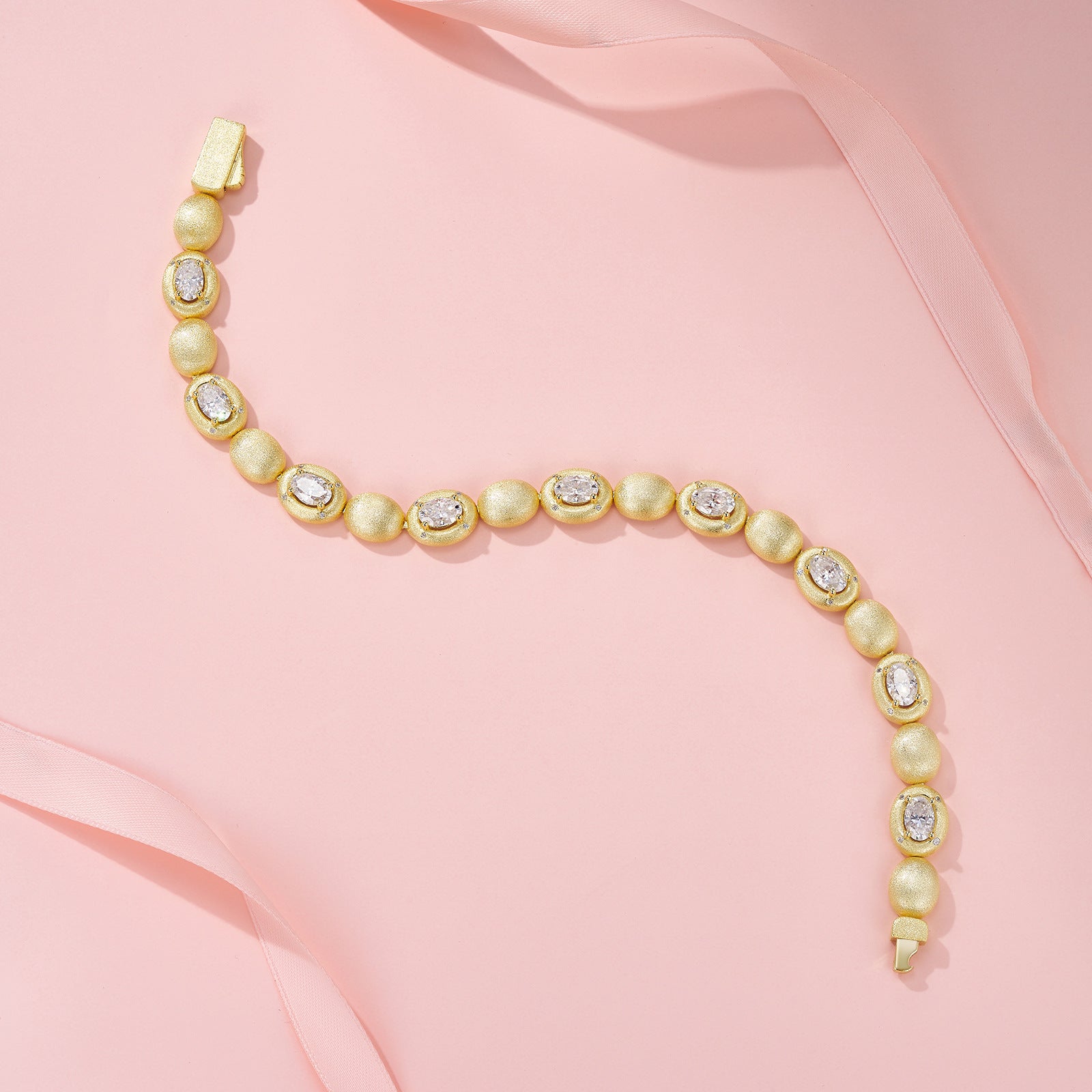 新款沙金18K黄蛋形手串简约轻奢925银莫桑手链女