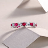 轻奢气质S925银戒指女绿宝红蓝宝石新款莫桑石戒子