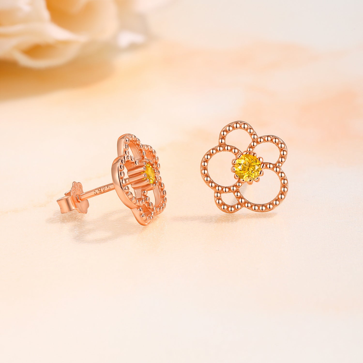 S925纯银太阳不规则花朵耳钉时尚轻奢小众设计简约气质耳饰品