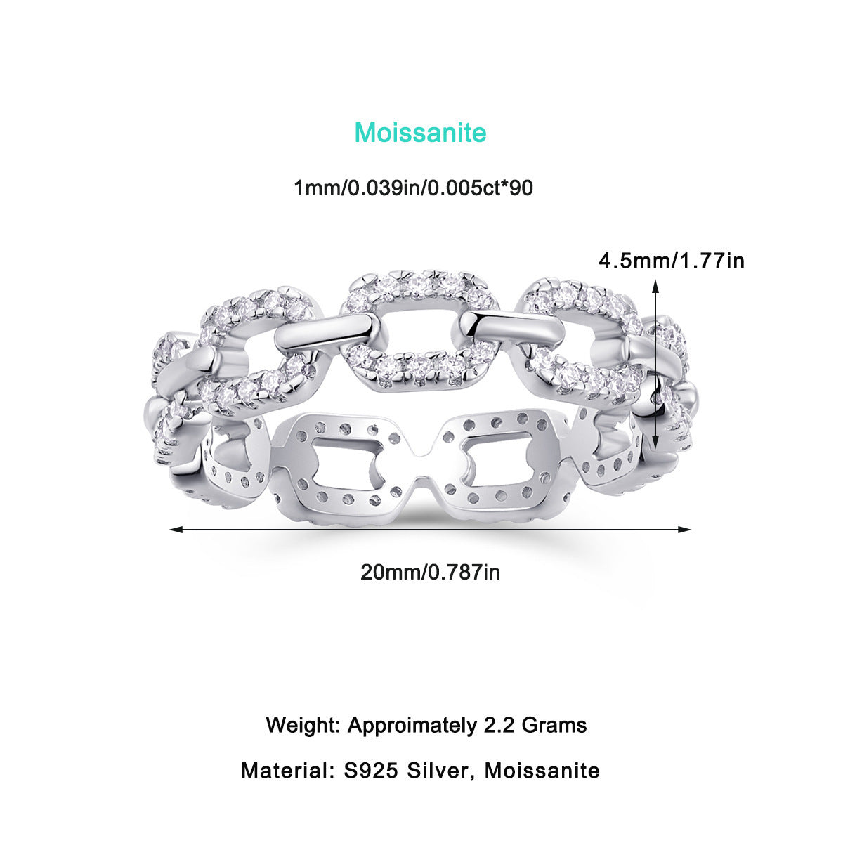 八字扣戒指 S925纯银戒指闭口浑身全莫桑戒指婚戒