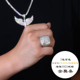 新款嘻哈HIPHOP指环S925纯银真空镀金莫桑镶嵌KUYA国王戒指