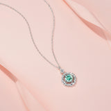 新款S925银绿色唯美花朵吊坠项链时尚简约风甜美气质锁骨链女