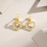 热销莫桑石耳环S925纯银电镀18K金时尚心形耳坠耳环女