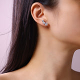 新款S925纯银莫桑石镶圆形四爪耳钉轻奢时尚个性耳饰品耳环女