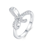 S925纯银莫桑石戒指轻奢简约镶钻蝴蝶结指环女