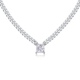 风s925银莫桑石时尚吊坠项链公主方粗链古巴链男生首饰