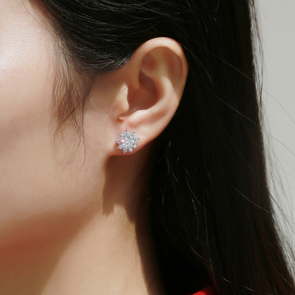 满镶雪花太阳花耳钉女轻奢时尚气质网红同款通勤显瘦耳环耳饰