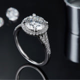 S925银镀莫桑石戒指 经典四爪伴钻3克拉戒指时尚设计圆莫桑指