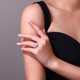 蛋形豪华高档闭口女士时尚戒指 S925纯银D色莫桑石四爪戒指婚戒