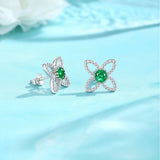 闪亮S925纯银森系淑女蝴蝶耳环轻奢镶莫桑石蝴蝶耳钉女