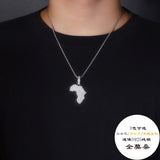 新款925纯银电镀镶嵌吊坠地图嘻哈HIPHOP饰品项链男