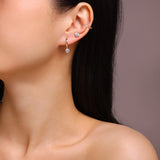 外新潮叠戴组合耳环S925银镀18K黄莫桑石耳圈耳钉