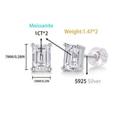 shopify祖母绿切割长方形男士女士S925银莫桑石耳钉