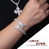 东南亚热销S925银镶D色莫桑石嘻哈蝴蝶手镯純銀莫桑石