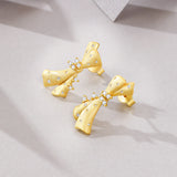 新款S925银镶莫桑创意褶皱珍珠蝴蝶结耳钉设计感小众轻奢耳环