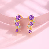 新款S925纯银紫晶石耳钉轻奢小众耳环耳饰女
