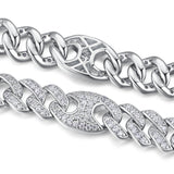 新款个性字形古巴链S925银满镶莫桑石嘻哈潮男手链饰品