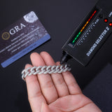 新款11mm双排满镶S925银莫桑石手链嘻哈个性时尚古巴链男