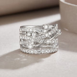 宽面纯银S925银莫桑石镀18k铂金婚戒闭口夸张婚戒