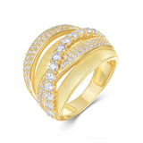 新款S925银拉丝金交叉满镶莫桑石戒指时尚轻奢小众指环