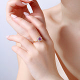 新款S925纯银圆形紫晶石戒指轻奢简约时尚指环女