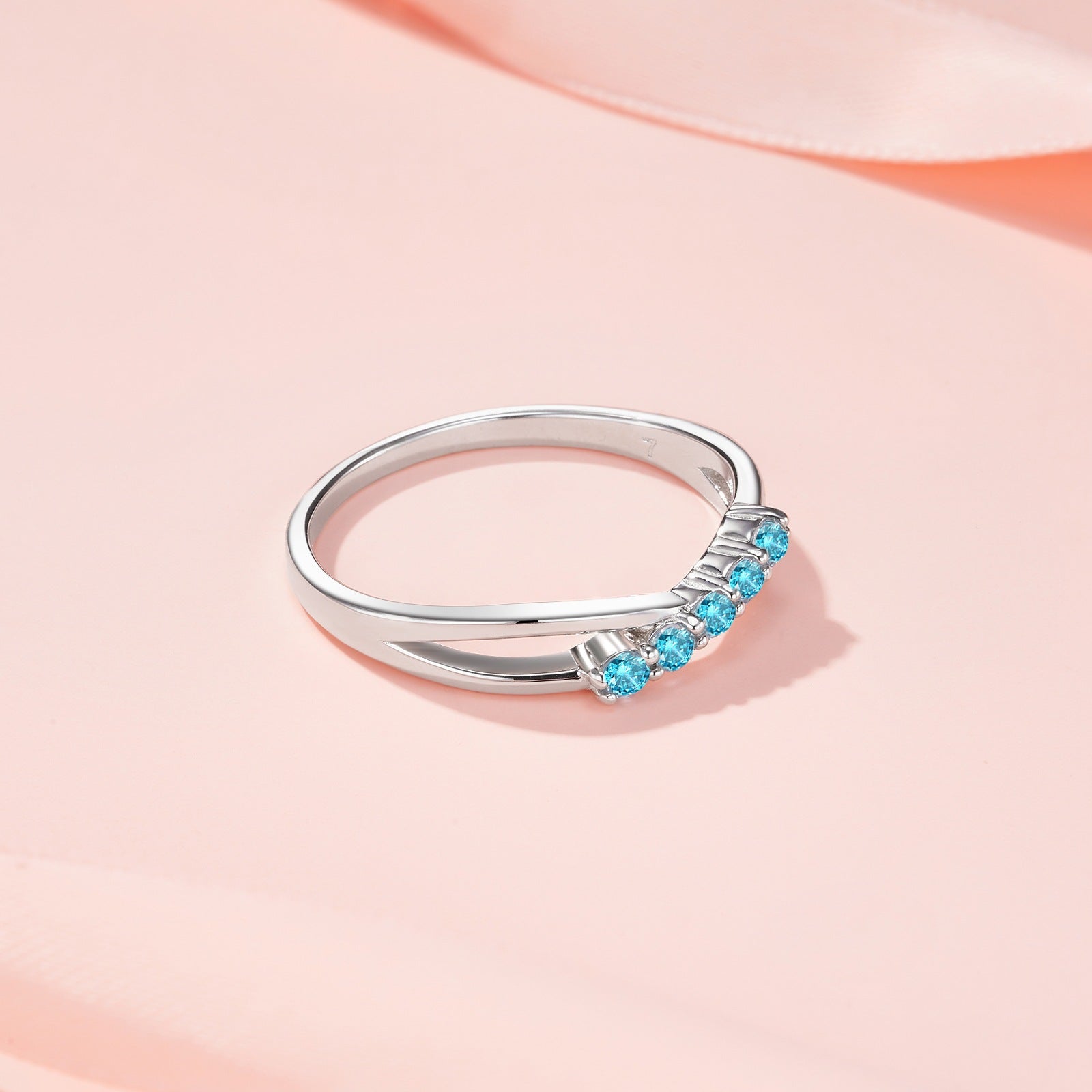 新品S925纯银蓝托帕石戒指优雅简约时尚叠戴细圈指环女款