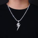 时尚个性创意复古帅气莫桑石吊坠闪电项链男女街头朋克摇滚吊坠