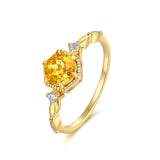 新款S925纯银圆形六爪黄晶石戒指复古日系文艺显白清新指环女