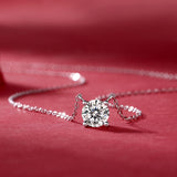 s925纯银莫桑石1克拉项链女轻奢四爪镀pt950莫桑石吊坠