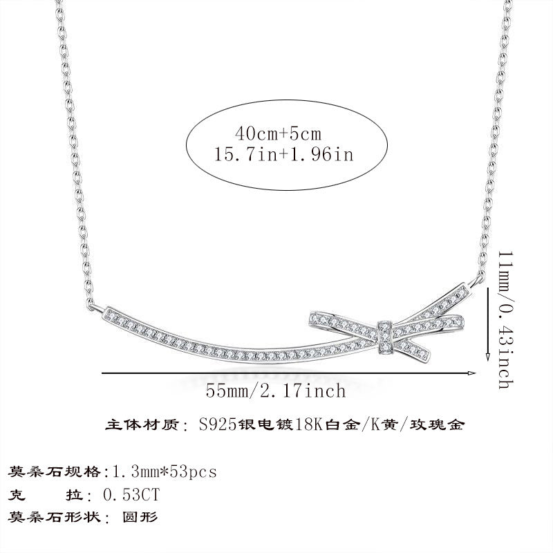 s925银莫桑石蝴蝶结个性吊坠项链