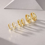 外新潮S925银镀18K黄金耳环镶嵌莫桑石叠戴组合套件耳圈耳环