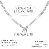 风s925银莫桑石时尚吊坠项链公主方粗链古巴链男生首饰