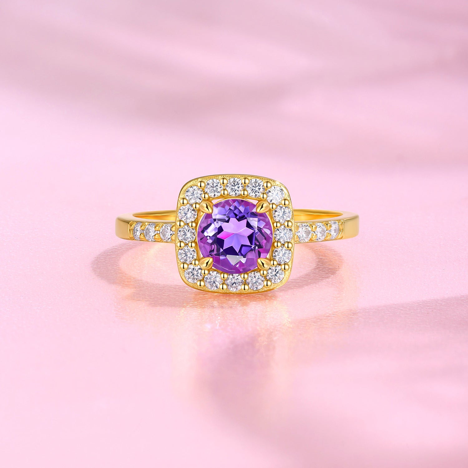 新款S925纯银圆形紫晶石戒指轻奢简约时尚指环女