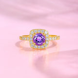 新款S925纯银圆形紫晶石戒指轻奢简约时尚指环女