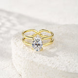 微镶莫桑石双层线条戒指时尚百搭创意个性镂空交叉闭口食指环