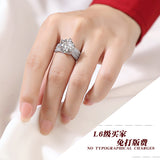 热销女豪华气质高奢戒指闭口女士求婚戒指S925银5克拉莫桑石