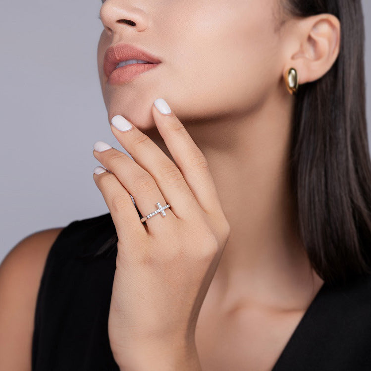 指环十字闭口EtsyS925银莫桑石女戒