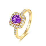 新款S925纯银圆形紫晶石戒指轻奢简约时尚指环女