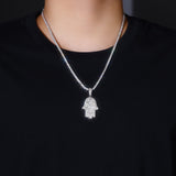 S925银新款手掌吊坠项链嘻哈说唱镶莫桑石男士饰品项坠