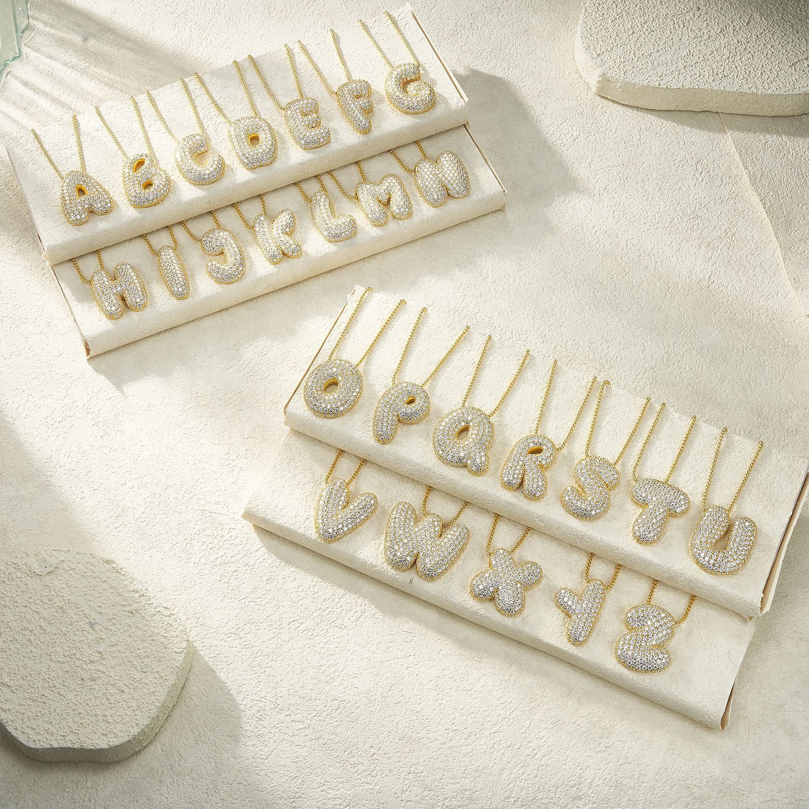 26个字母莫桑石项链925纯银夸张18K金链英文吊坠吊坠